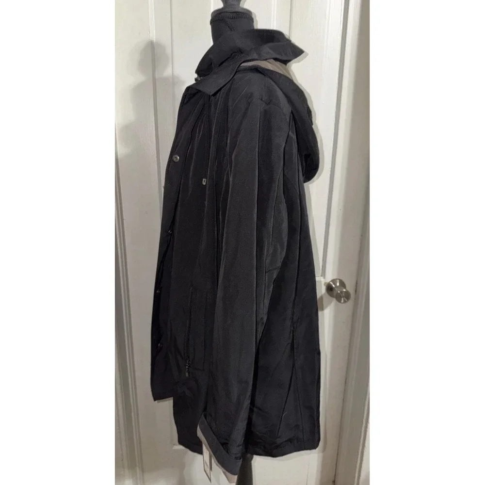 NWT Fleet Street Black Coat‎ Plus 2X Removable Hood Liner Zip Button Women